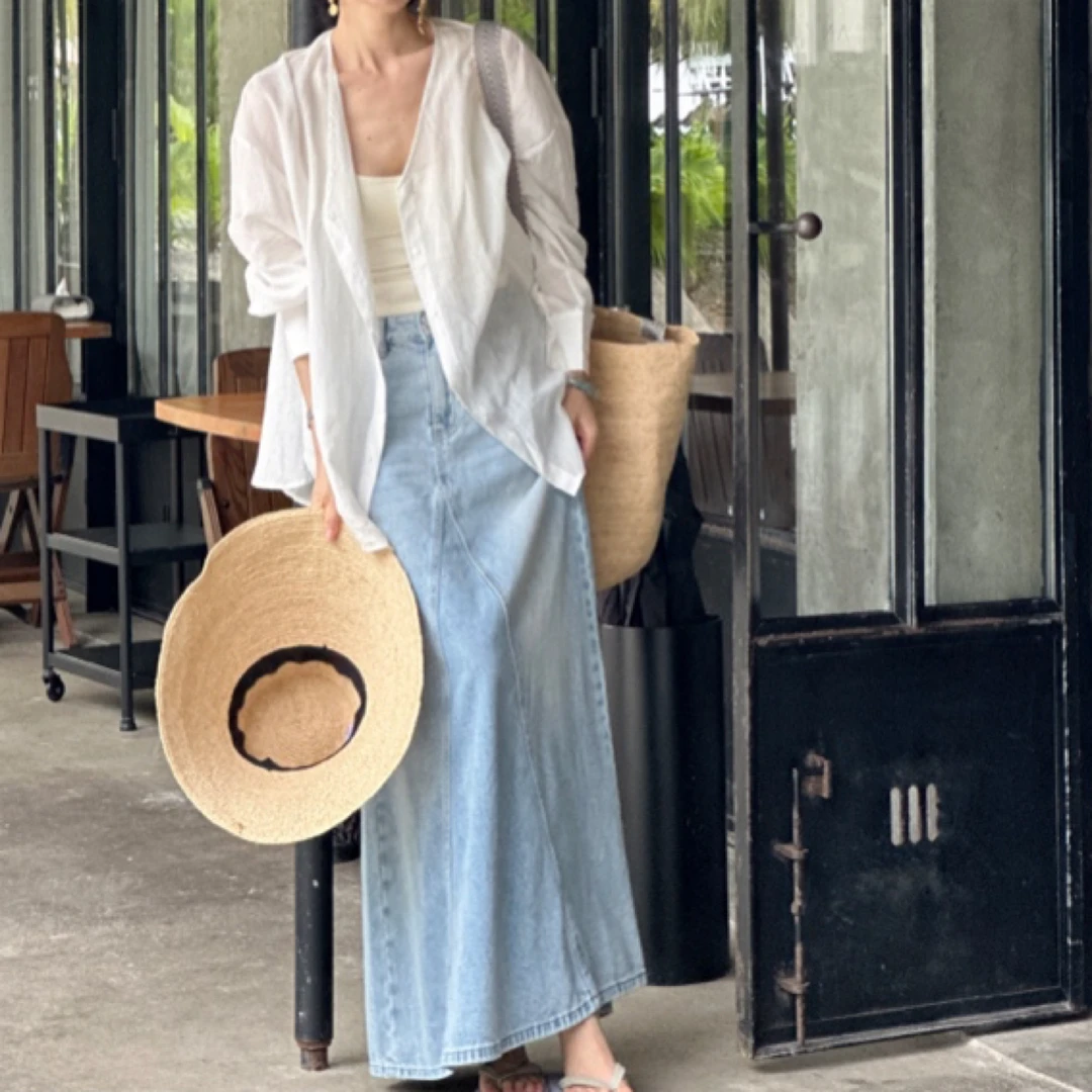 muli沐里休闲高腰牛仔伞裙