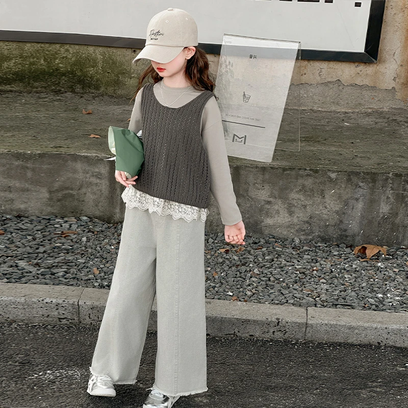 女童春季套装2025新款洋气时尚花边三件套6-12岁中大童女孩春款潮