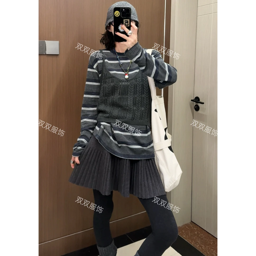 【SSOUHAN】韩系ins背心吊带➕条纹T恤两件套韩女穿搭