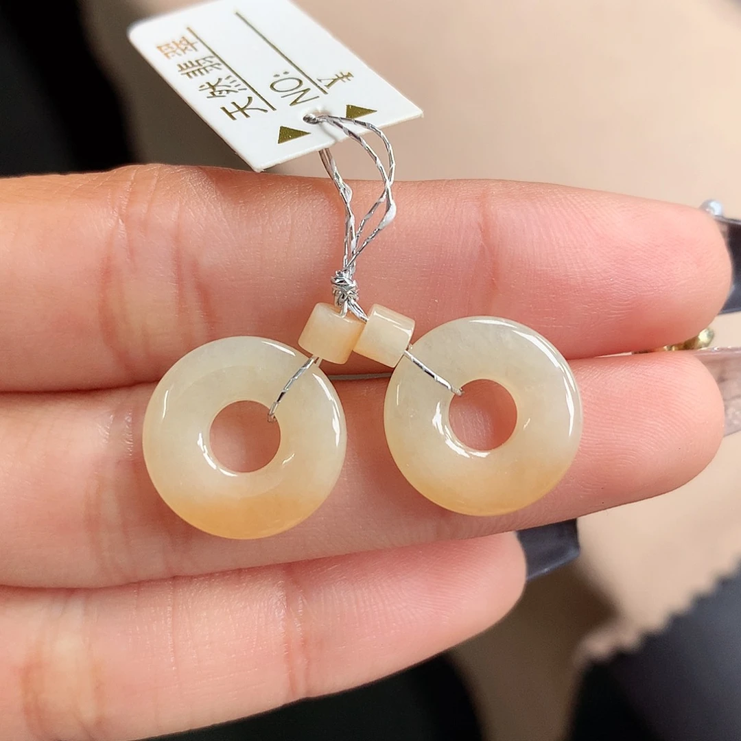 翡翠耳饰银S925镶嵌耳环甜甜圈