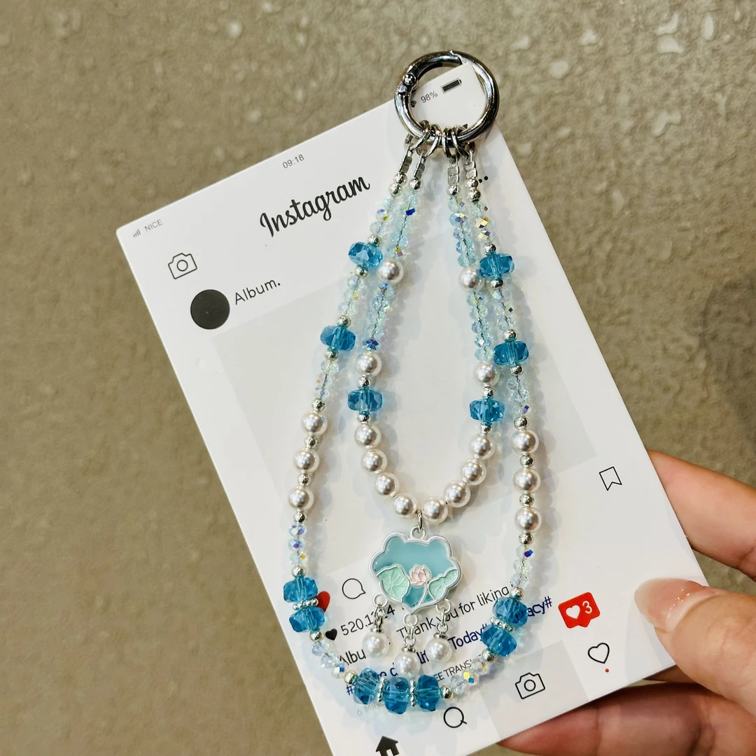 平安锁花朵水晶手机链轻奢精致高级感手机挂绳手机壳链条挂饰防丢