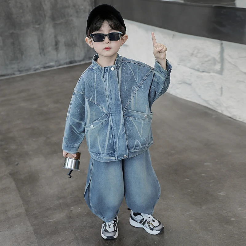 儿童装男童秋装2025新款小童牛仔两件套时髦洋气男孩炸街痞帅春秋