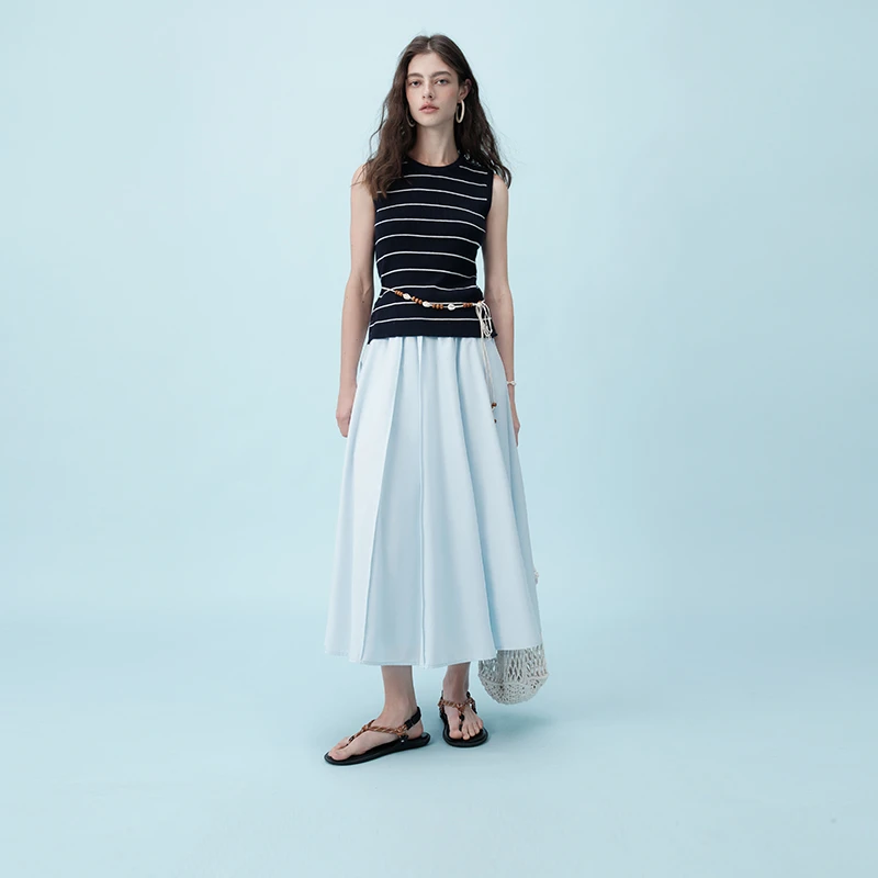 自巧【海岛度假】小个子褶皱半身裙设计感简约气质中长裙 25ZQ92267