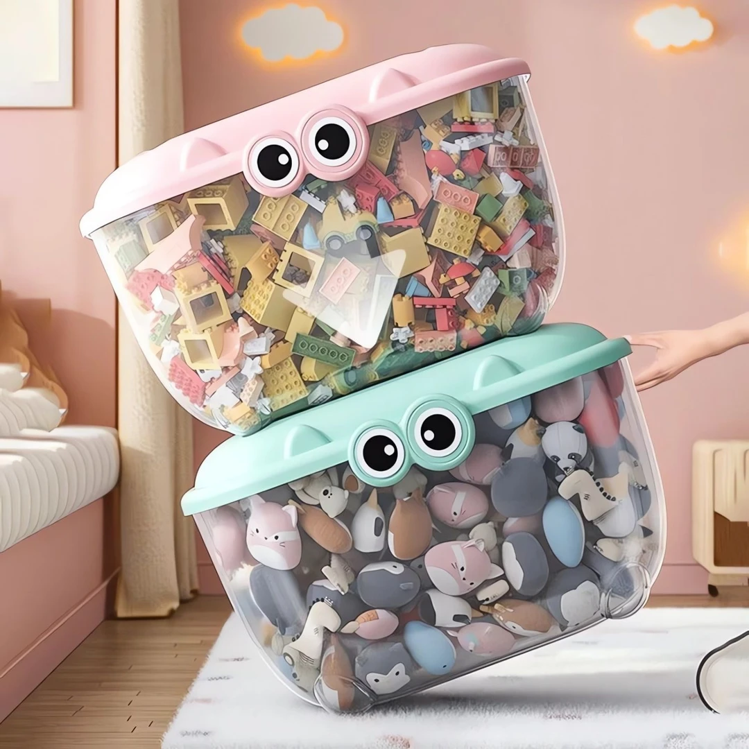 儿童玩具收纳箱自带画板家用宝宝衣服零食书本整理箱卡通储物箱子