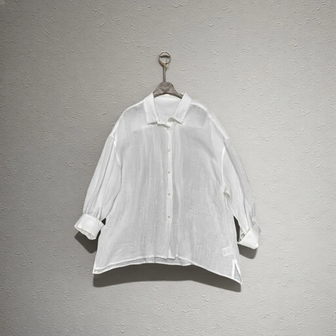 “natural linen” 亚麻100分透气肌理简约休闲老钱风麻衬衣25151