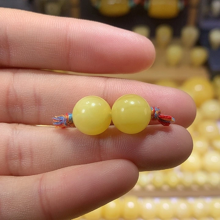 蜜蜡未镶嵌裸石天然俄料黄白花蜜蜡圆珠10.6