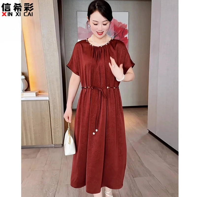 中老年女装高贵气质收腰裙子妈妈装40-50岁洋气时髦新款连衣裙夏