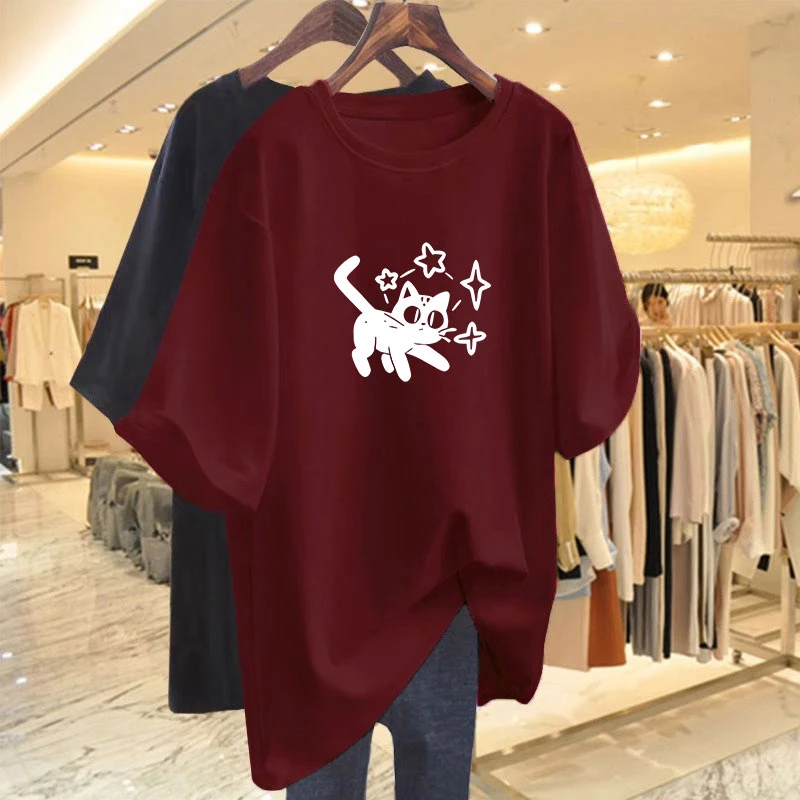 复古纯棉短袖t恤女酒红色2025夏季新款爆款设计感小众体恤上衣ins