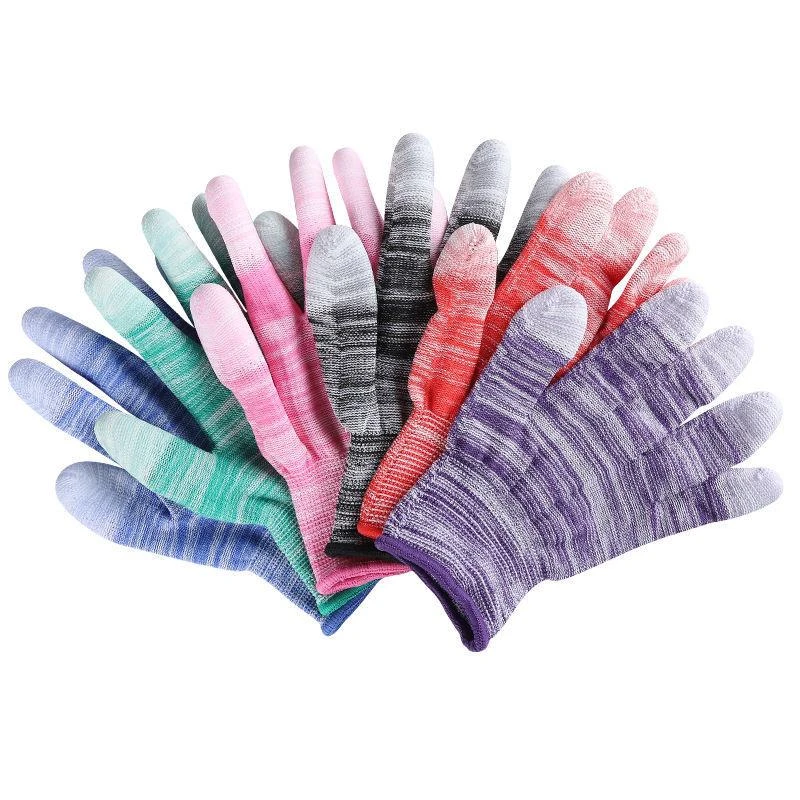 女士干活薄手套PU涂指涂胶透气软胶皮防静电干活厂家直销劳保批发