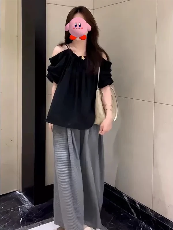 灯笼袖中长款夏季纯色常规袖圆领衬衫四季通用通勤