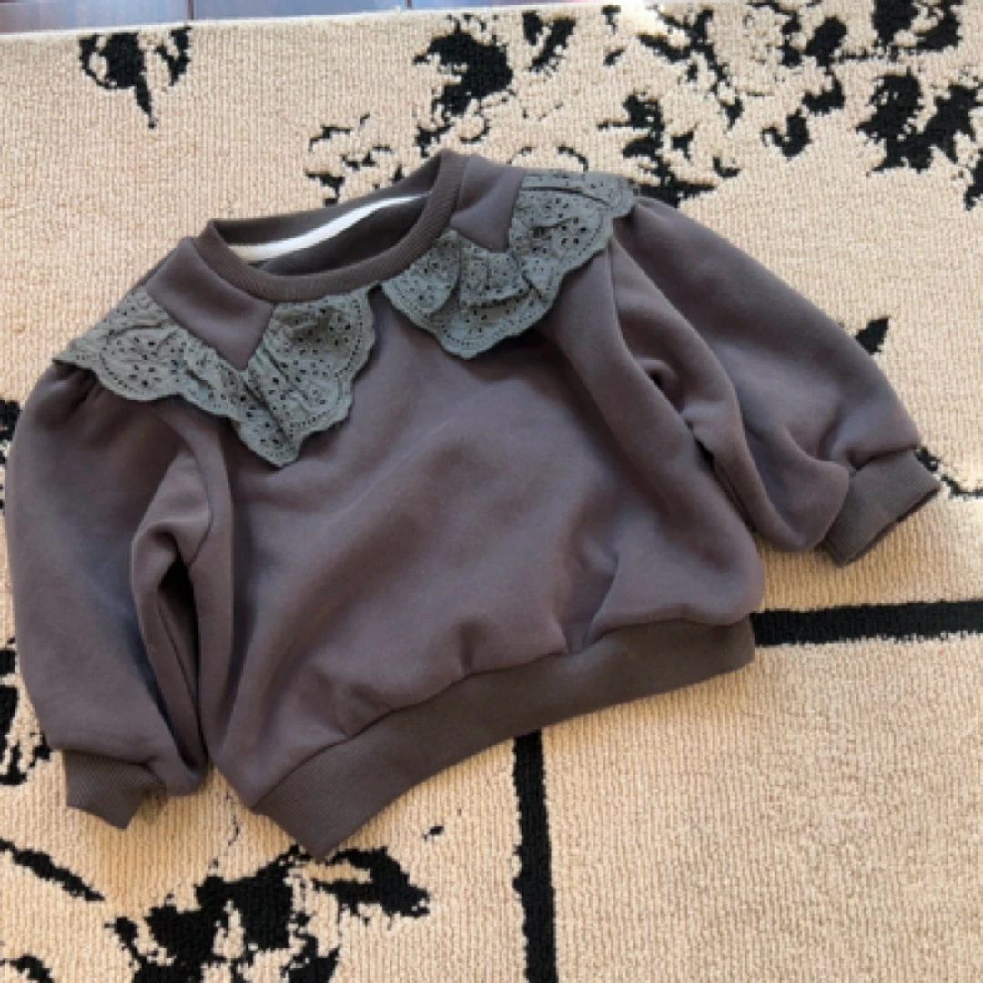 【编号P864】143590584-39-儿童圆领花边加绒卫衣深灰色-VOOTOO