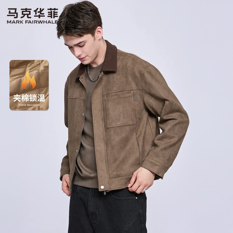 【夹棉】马克华菲仿麂皮翻领夹克男2025秋冬新款巴恩风工装休闲外套