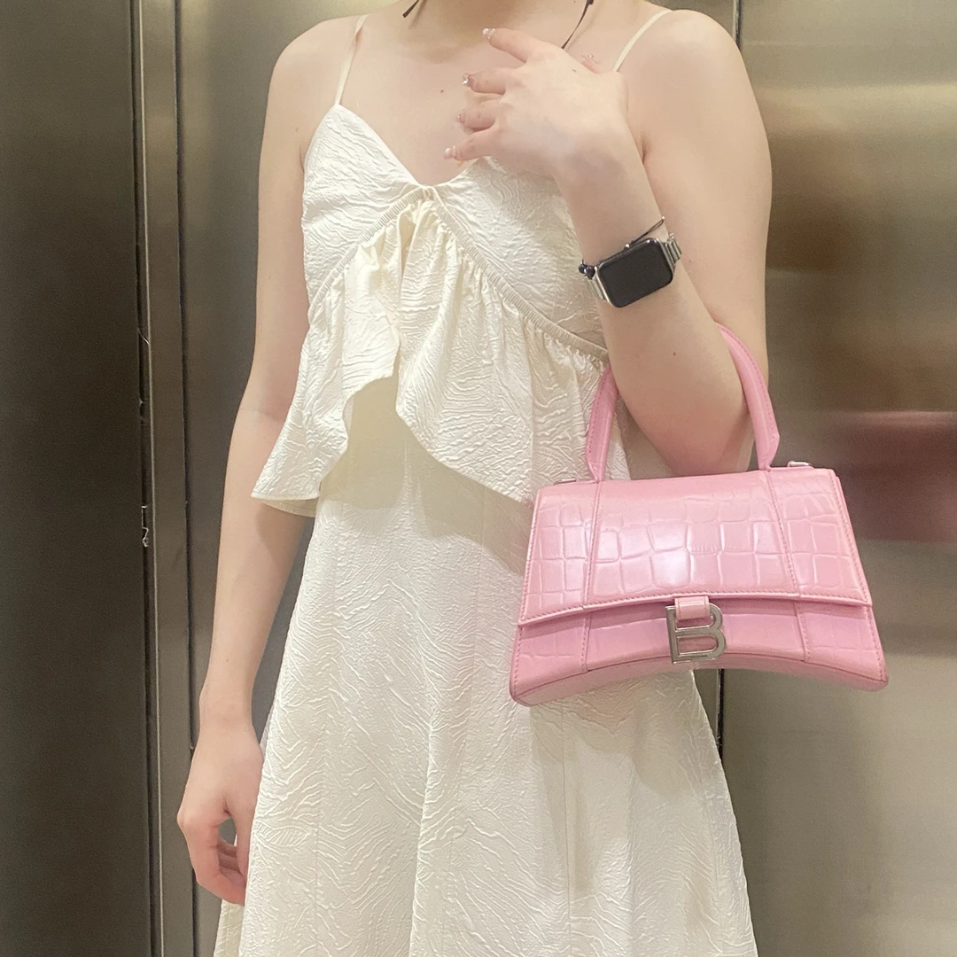 95新 Balenciaga/巴黎世家 巴黎世家少女粉沙漏手提斜挎包