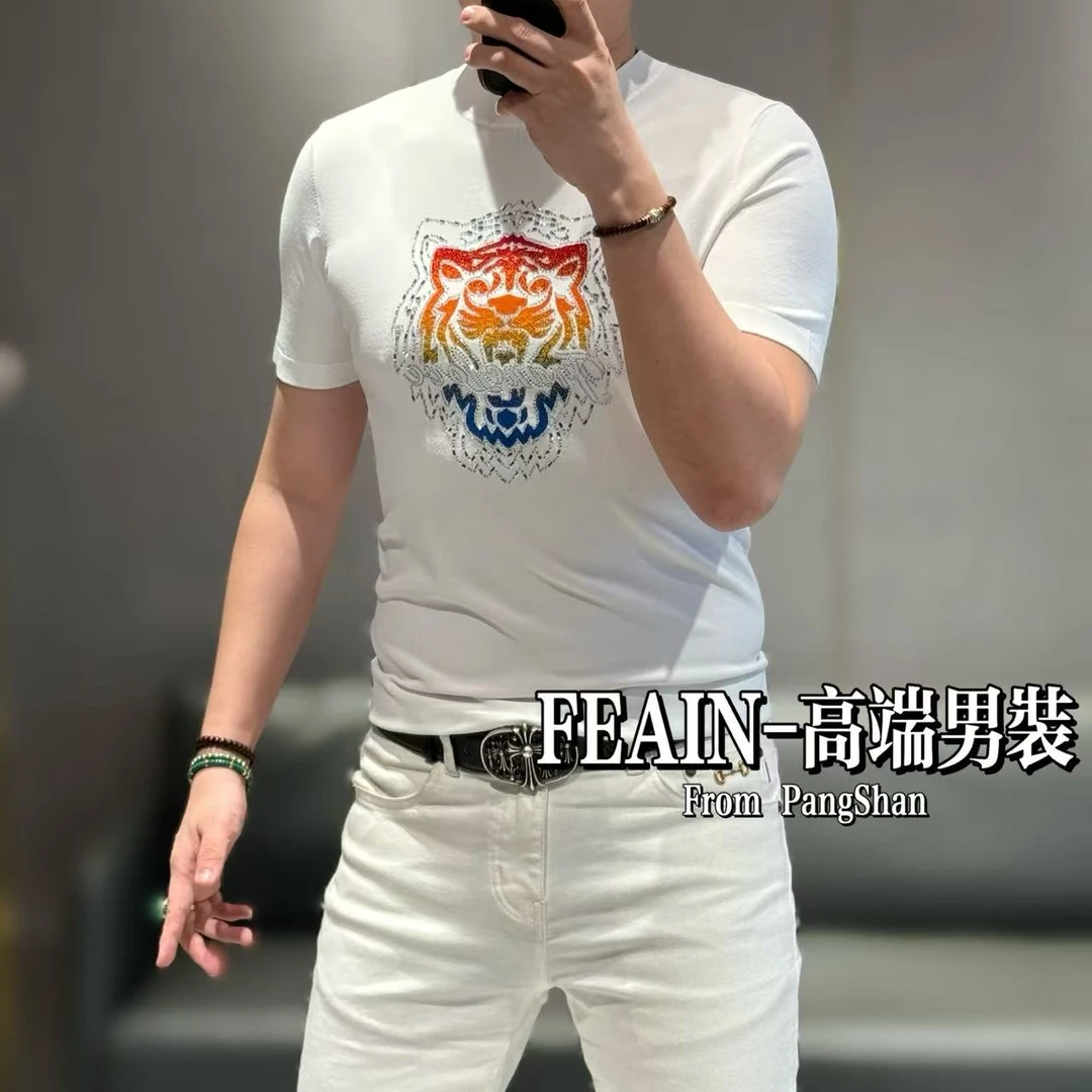 高端定制伊力特丝立体提花工艺异型奥钻大老虎短袖T恤85581