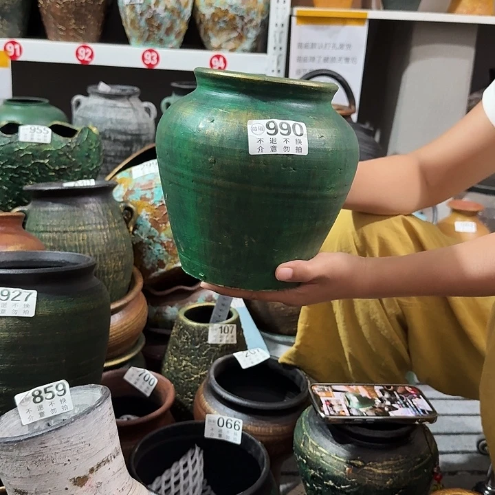 瑕疵金绿坛子990高度20口径13