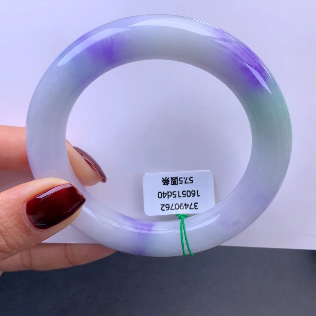 翡翠未镶嵌手镯牛奶底妖紫圆条手镯