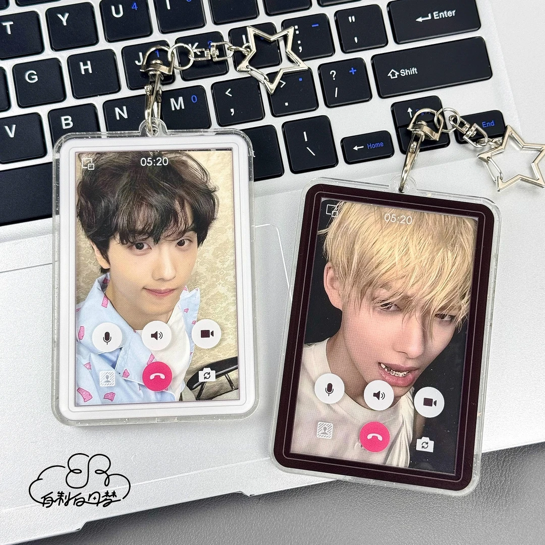 视频通话3寸亚克力卡套爱豆小卡透闪保护套收纳包包展示挂件ins