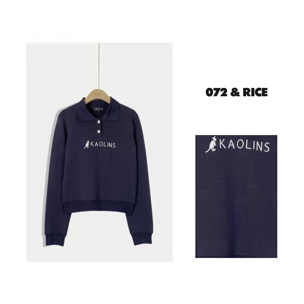 072 & RICE【小袋鼠】两粒扣长袖加薄绒短款卫衣 XB009 117FF