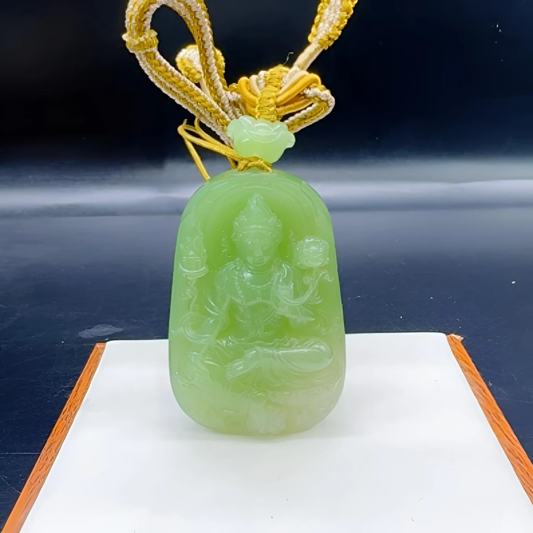 和田玉翠青观音绿度母观自在手工雕刻饰品首饰