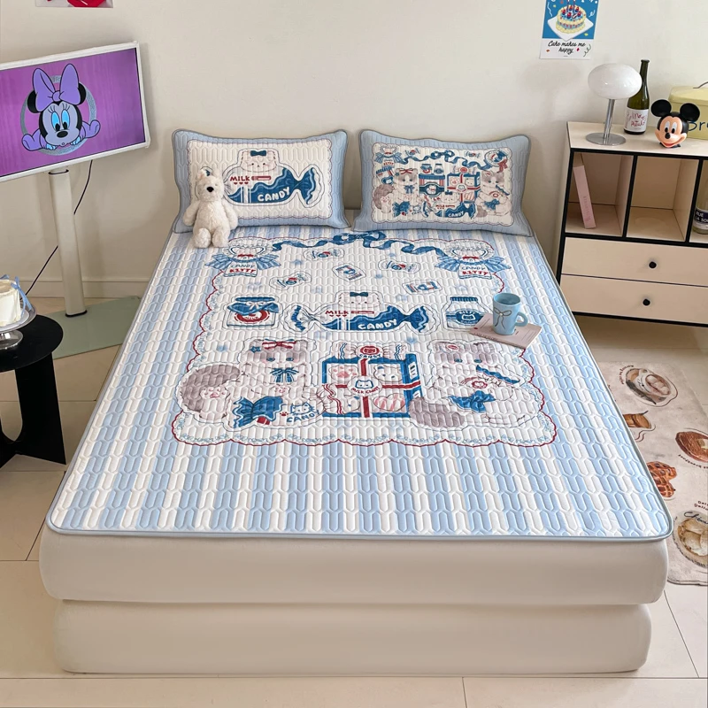 乳胶凉席冰丝席三件套学生床单人夏天空调软席子可机洗水洗二件套