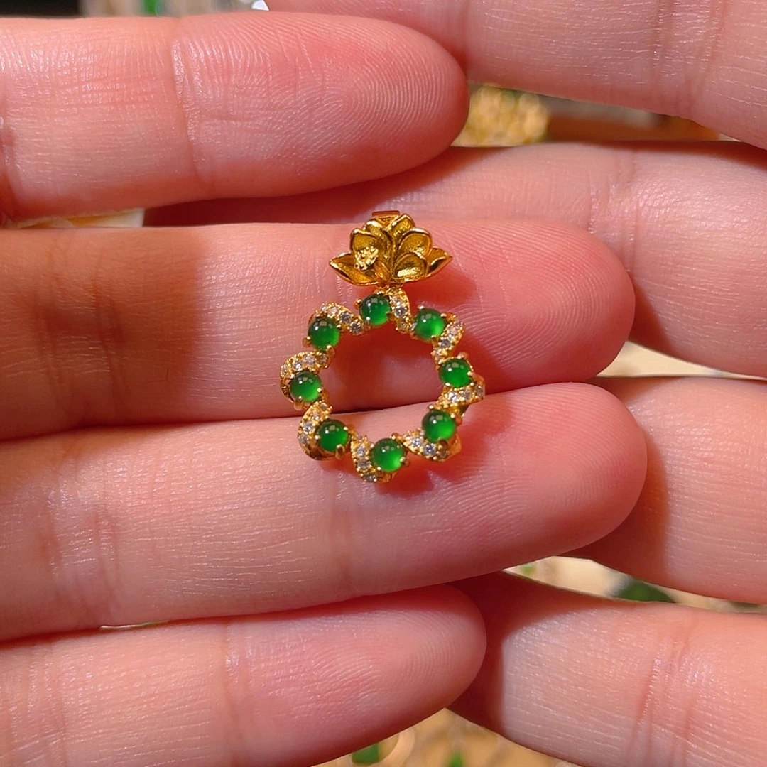 吊坠(不含链)银S925镶嵌翡翠