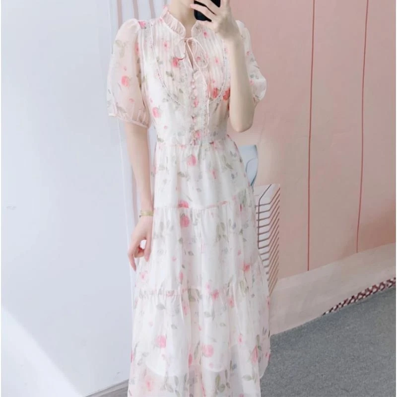 032清C3夏季汉派时尚气质甜美淑女法式短袖连衣裙