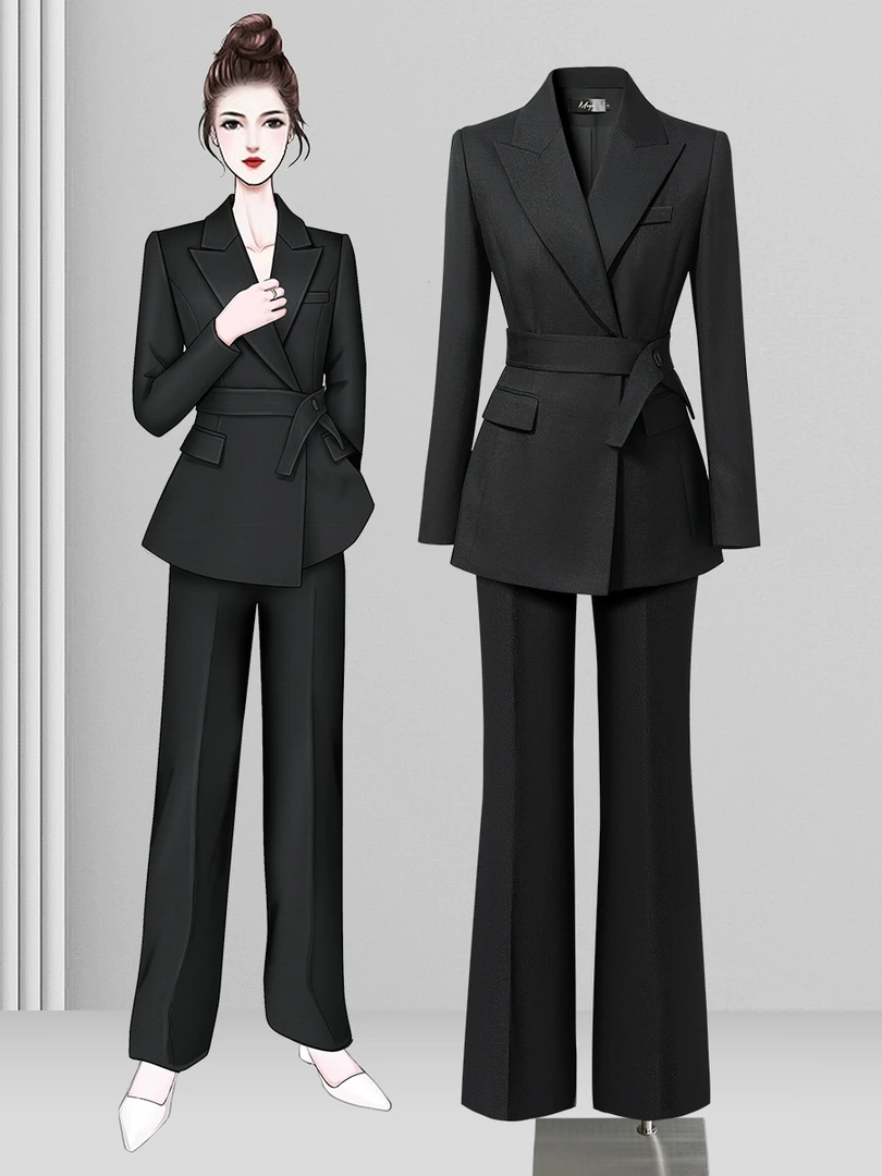 1002西服套装女2024新款秋冬收腰修身黑色西装职业气质工作服正装
