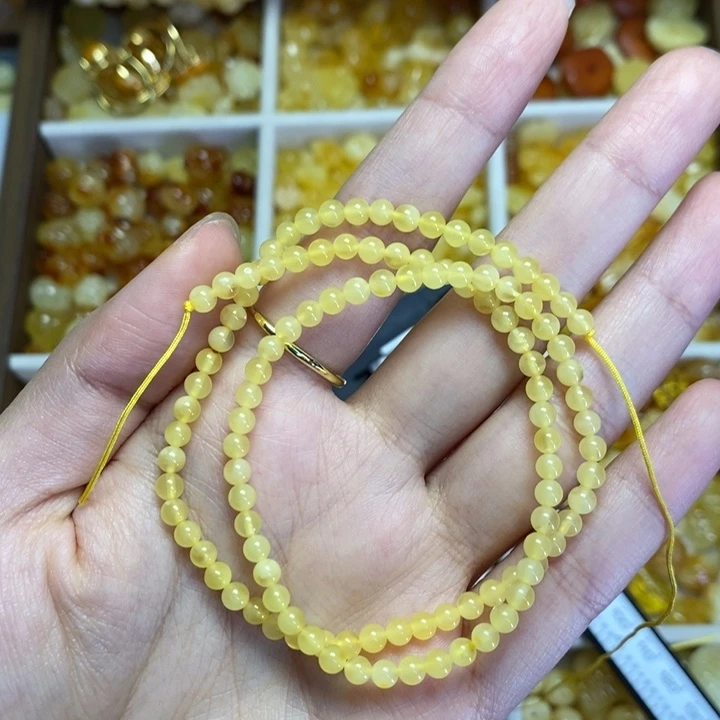 琥珀未镶嵌裸石小米珠链