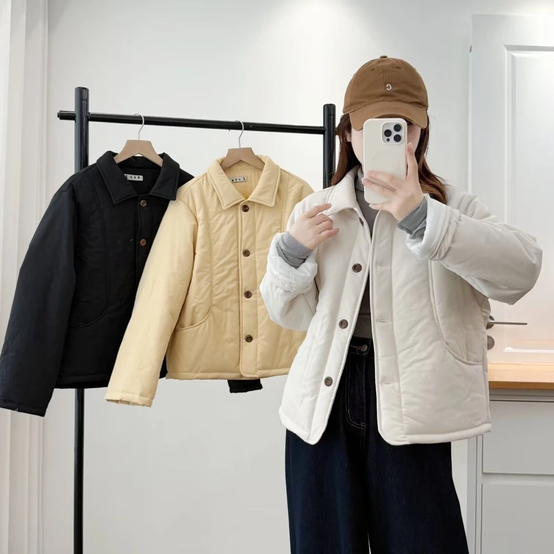 大码女装棉服外套翻领冬季新款菱格宽松二棉韩版百搭简约棉袄棉衣