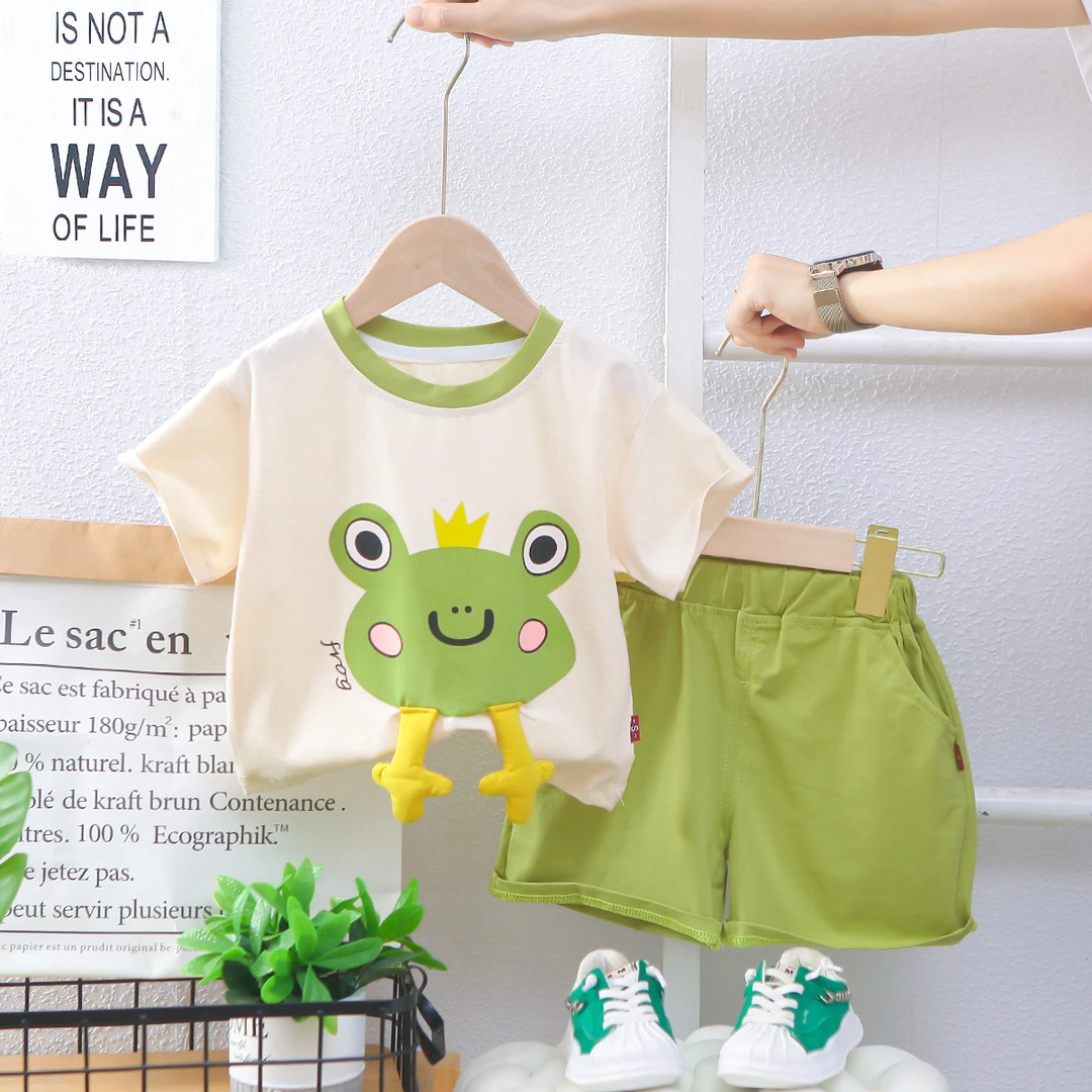 洋气衣服男童青蛙短袖套装2025新款夏季中小童休闲宝宝洋气儿童夏