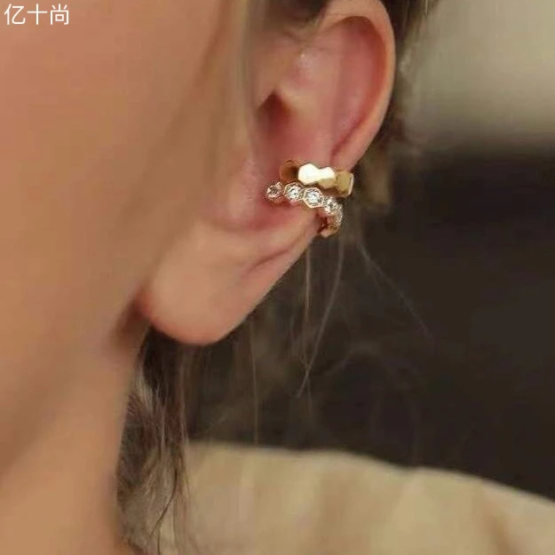925银合成锆石耳饰 亿十尚蜂巢光面钻纯银高档耳骨夹耳环不掉色潮