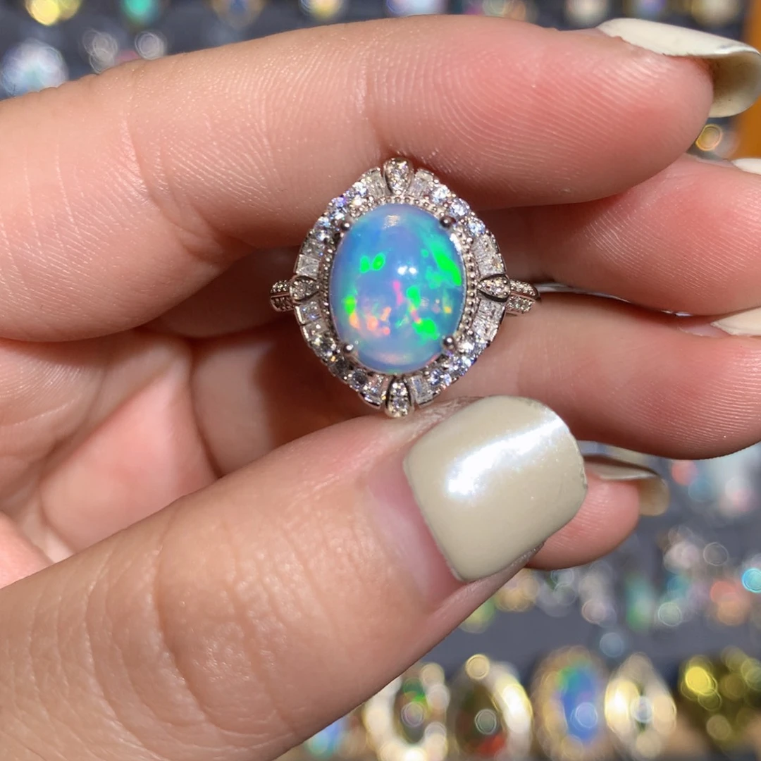 银S925镶嵌欧泊欧泊戒指l