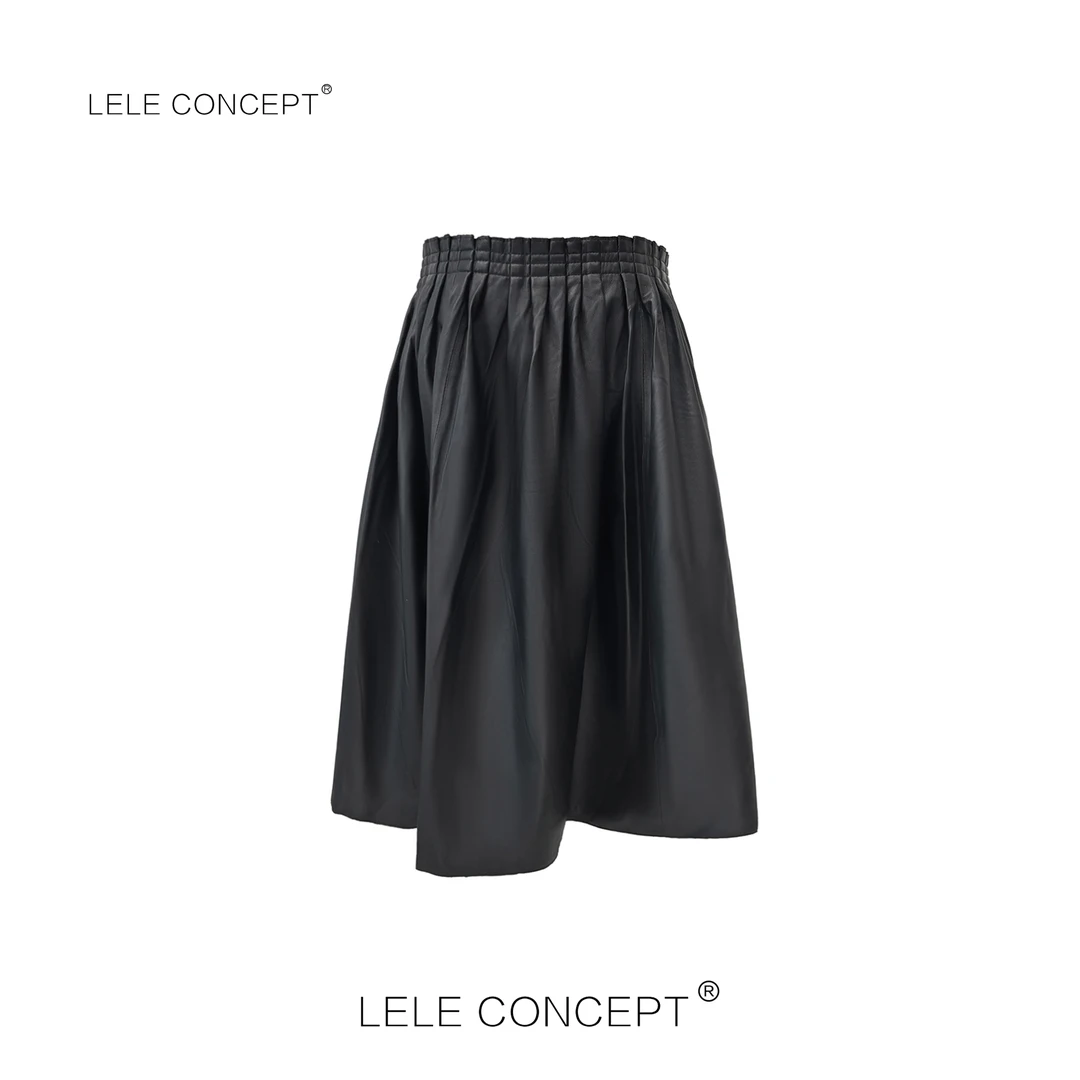 LELE CONCEPT｜【如一】都市时装百搭时髦款百褶皮半裙Q0494