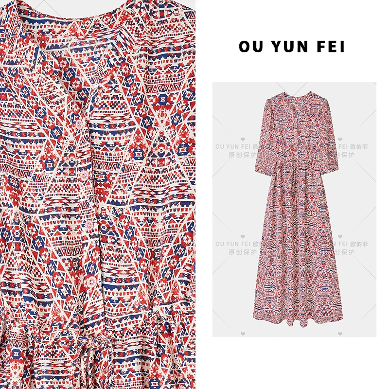 高级感连衣裙女新款夏季显瘦穿搭时尚洋气印花长裙HD1071