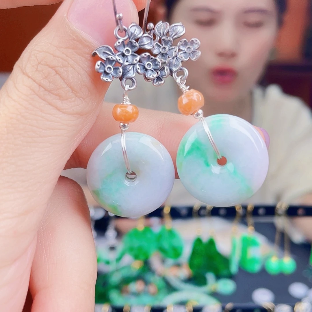 翡翠银S925镶嵌耳饰饰品