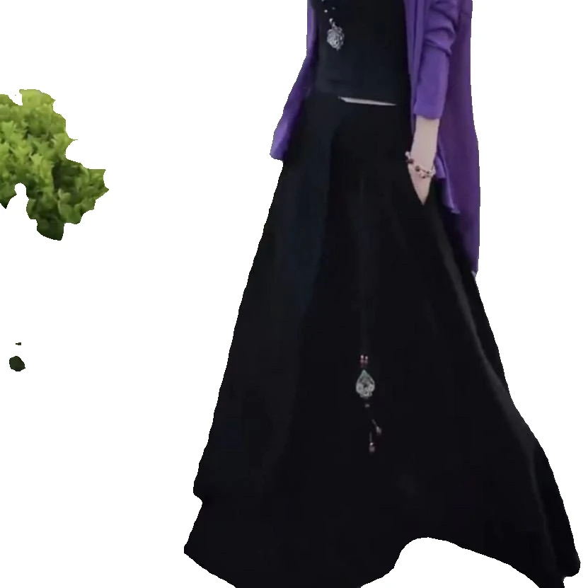 半身裙女春款高腰a字裙长款垂感气质百褶大摆裙（不戴链子）