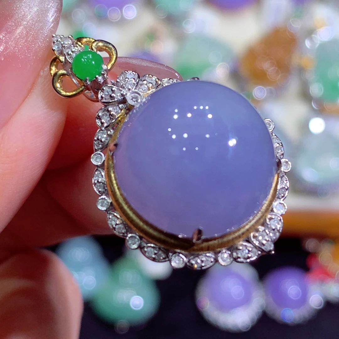 翡翠18K金镶嵌吊坠(不含链)