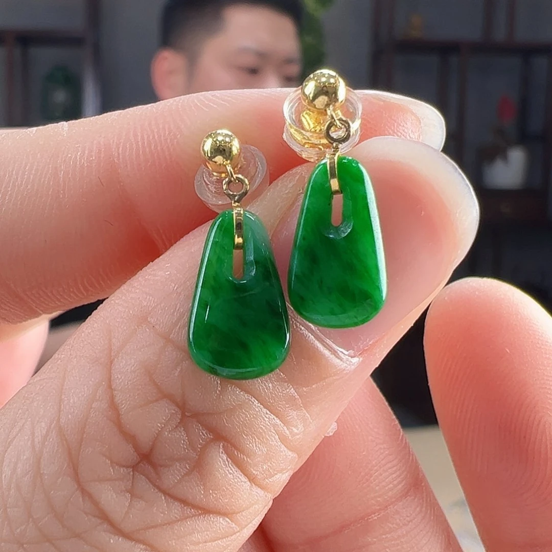 翡翠18K金镶嵌耳饰耳环