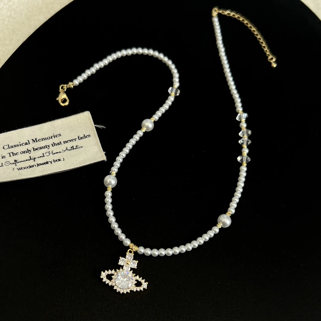 铜合金锆石项链 【宇宙行星】爆闪行星珠珠项链