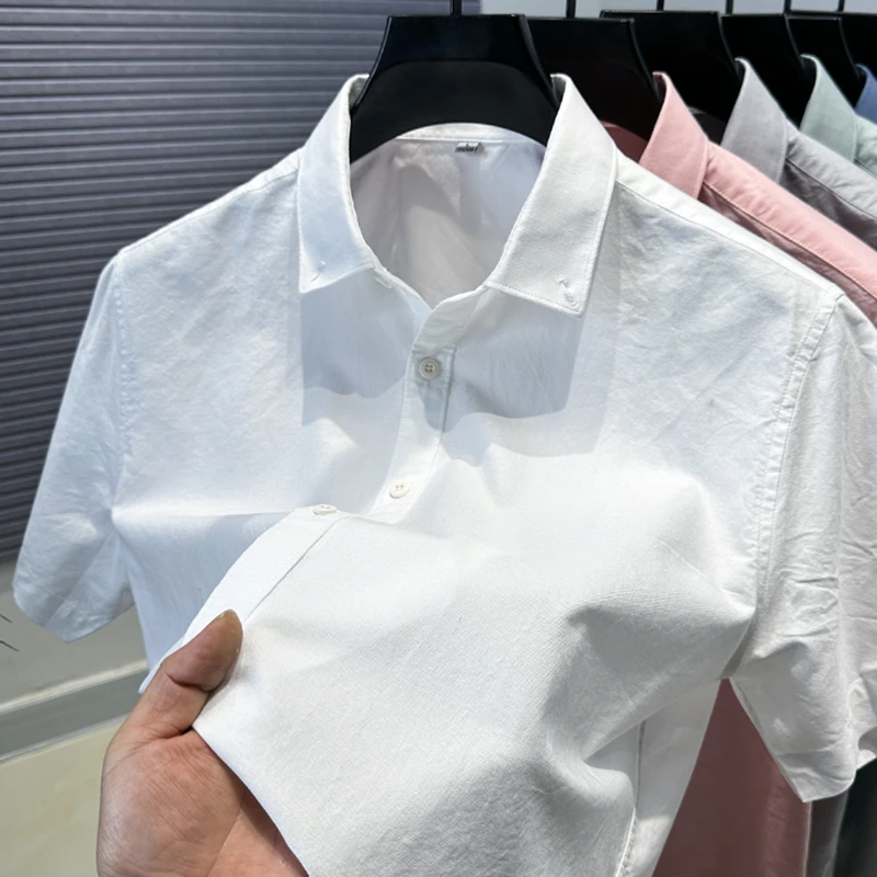 Zero Degree North100%全棉短袖衬衫男夏季新款纯色商务休闲上衣