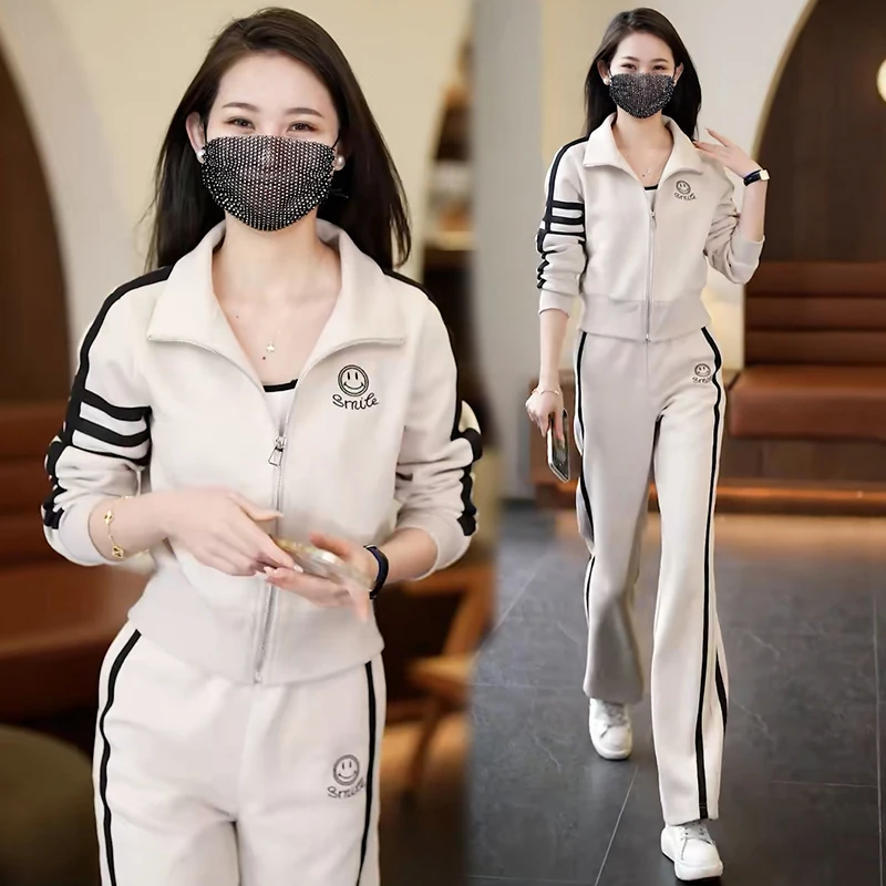 高含棉休闲运动套装女春秋季新款洋气减龄气质卫衣阔腿卫裤两件套