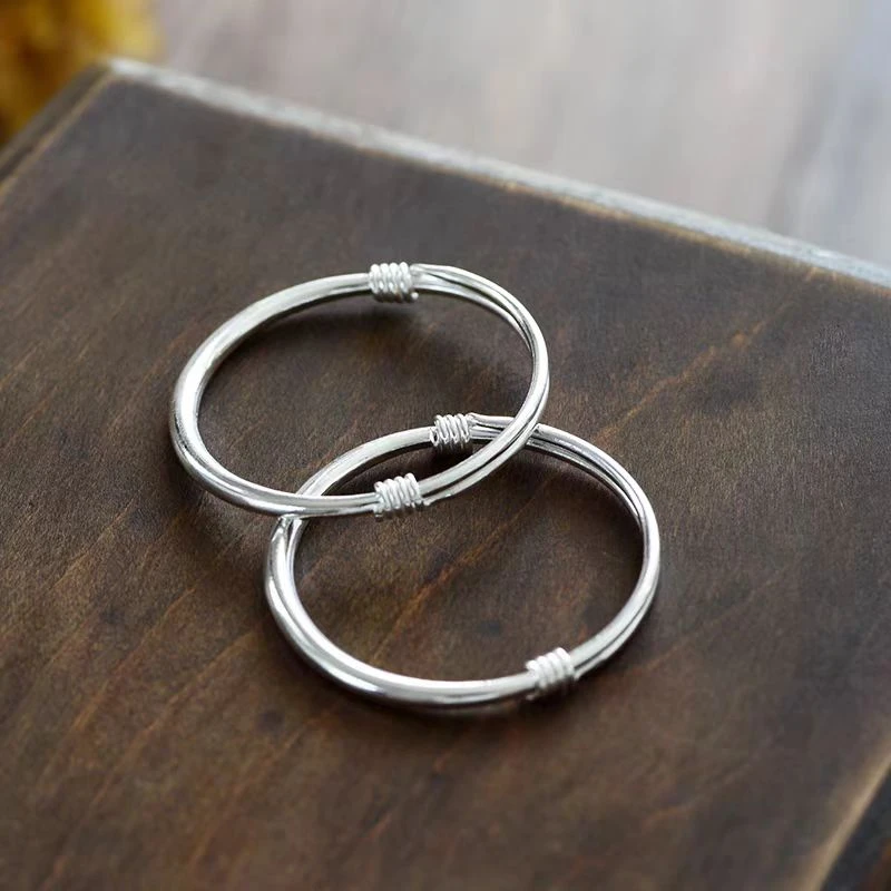 足银手镯 999.9 宝宝光面推拉手镯