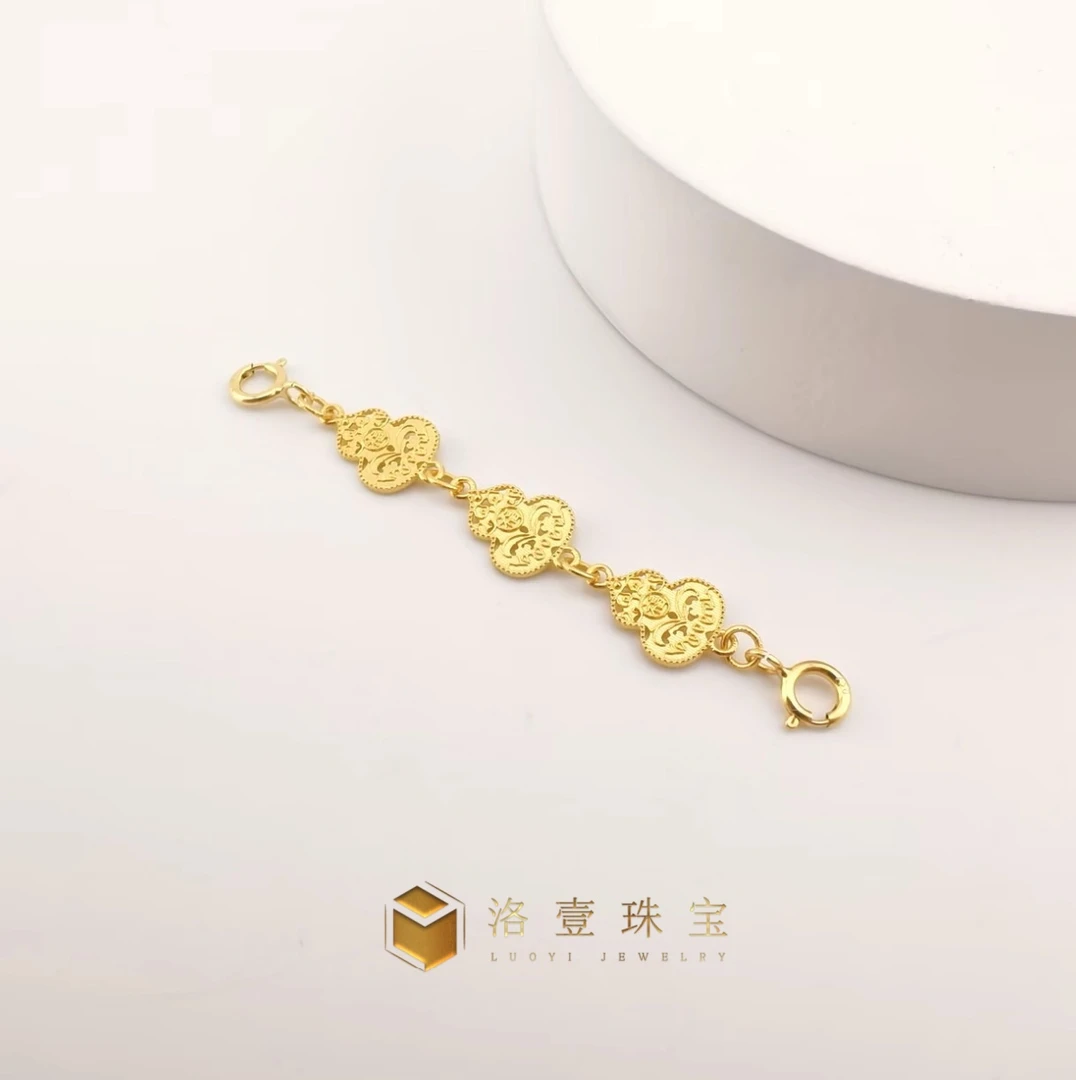 【洛壹珠宝】【18K金】古法金葫芦万能延长链厚金实心洛一