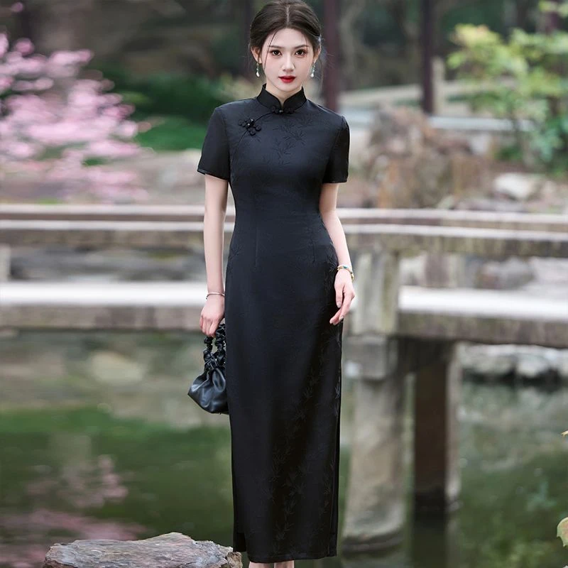气质黑色旗袍连衣裙2025夏季新款修身显瘦改良年轻款新中式旗袍女