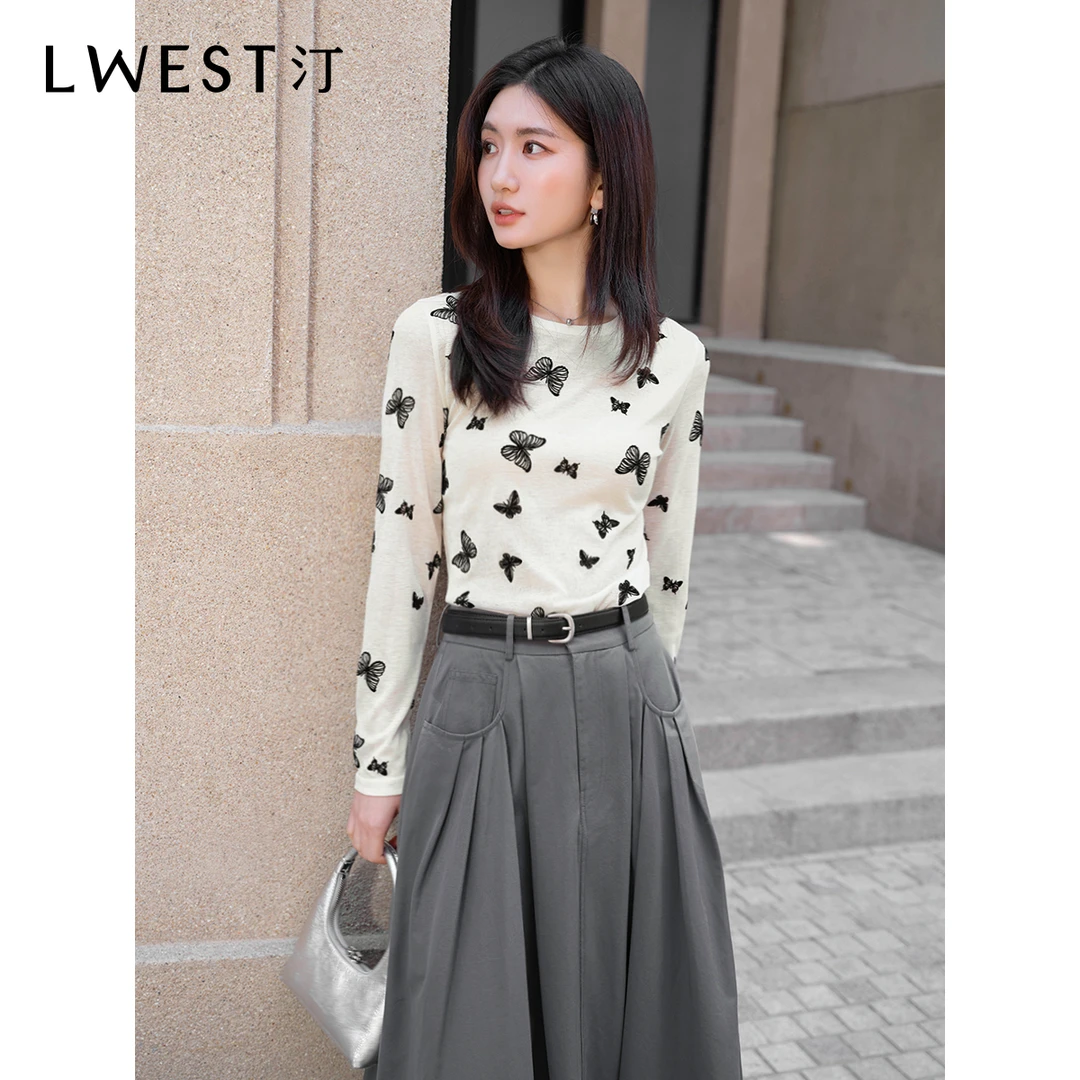 【备用链接】朗文斯汀百搭显瘦蝴蝶提花T恤DTYT4306D10005