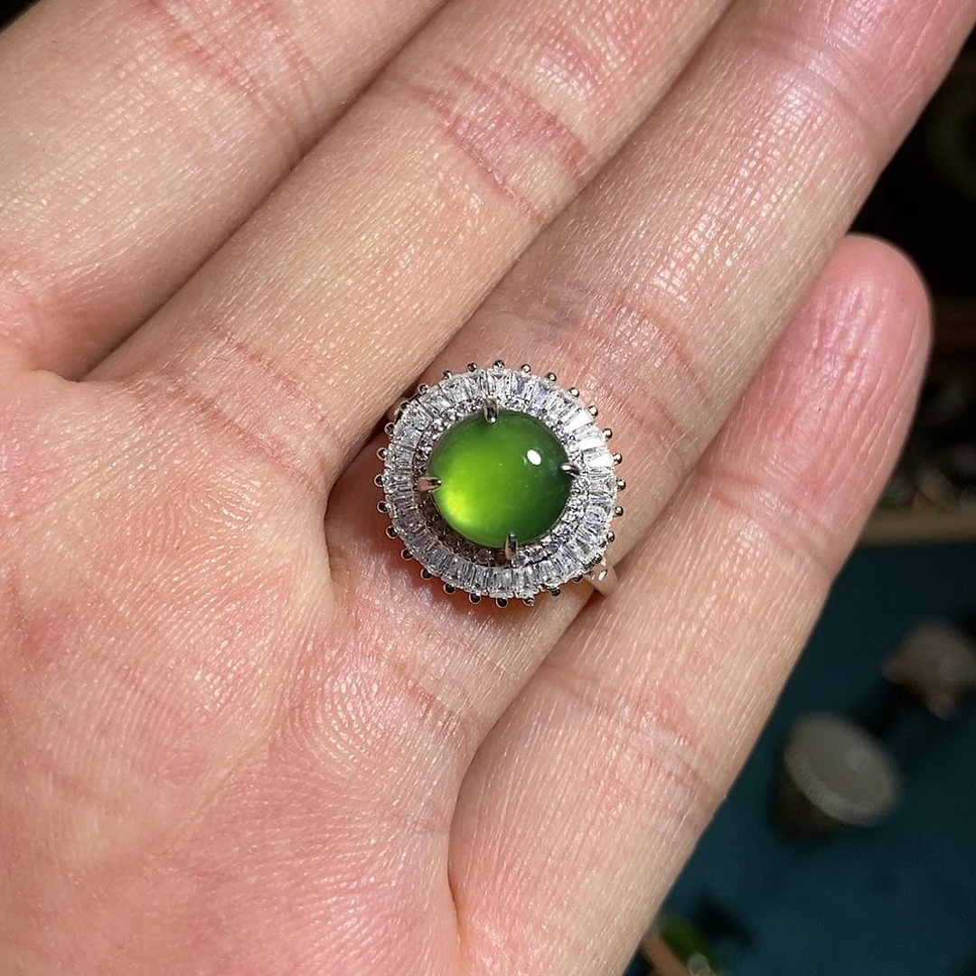 【闪购商品】银S925镶嵌戒指和田玉（碧玉）