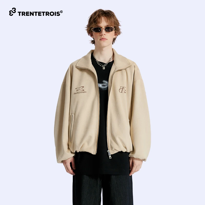 33秋季潮流夹克百搭宽松针织麂皮休闲男外套一款三色