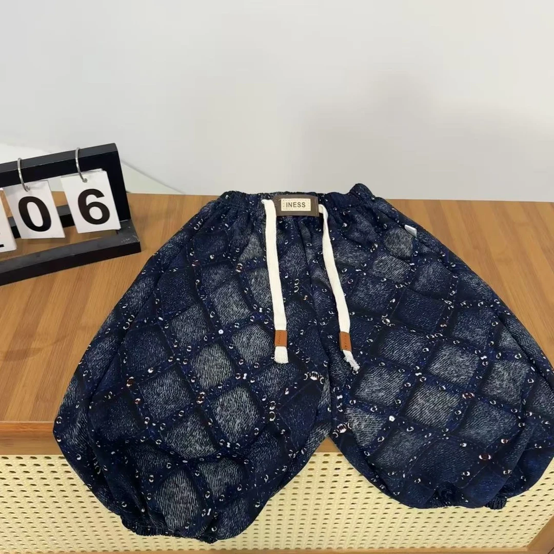 2025夏季新款男女童扎染时尚洋气宽松蓝色薄款灯笼束脚裤