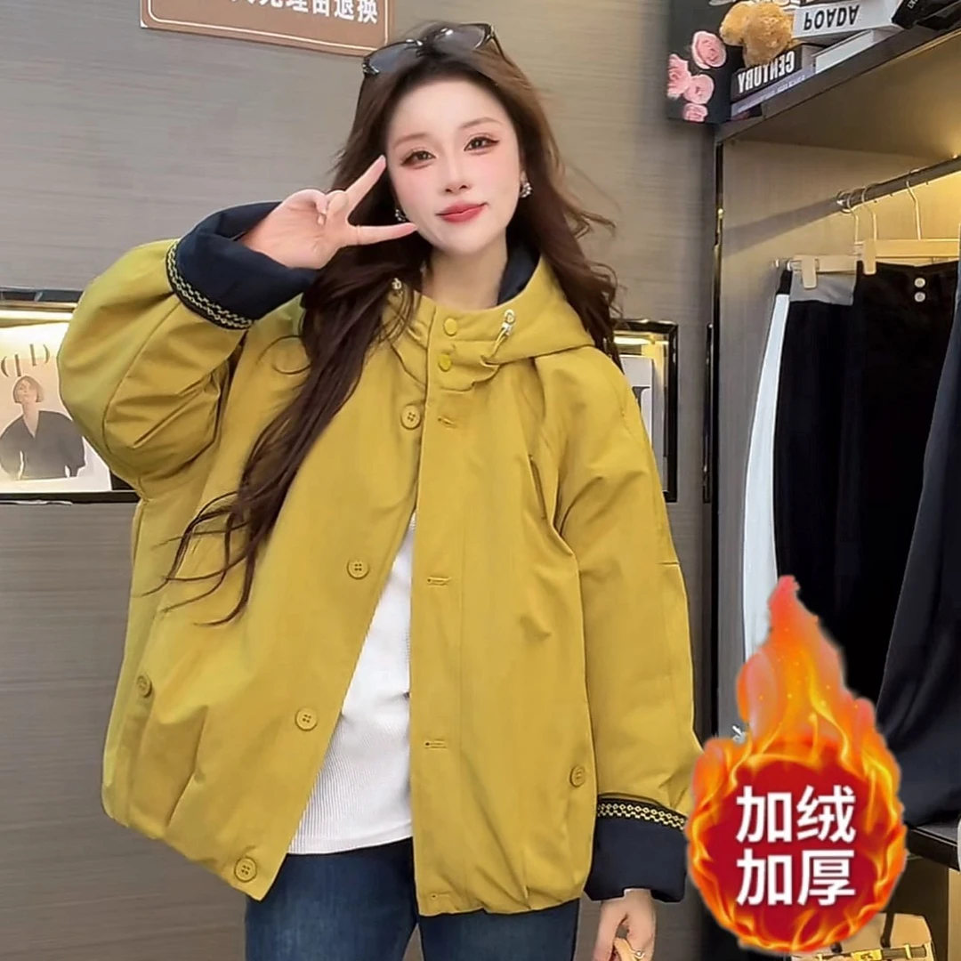 1加绒冬季宽松韩版连帽加厚派克服外套QK6031