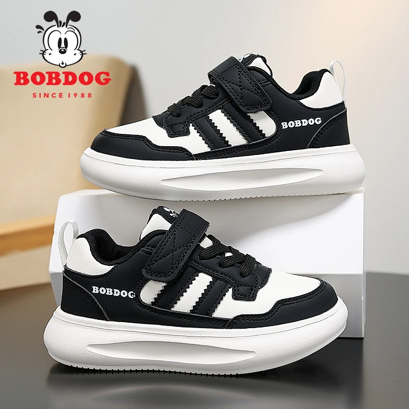 巴布豆男女童休闲鞋春秋防水皮面儿童中大童百搭跑步运动鞋S609